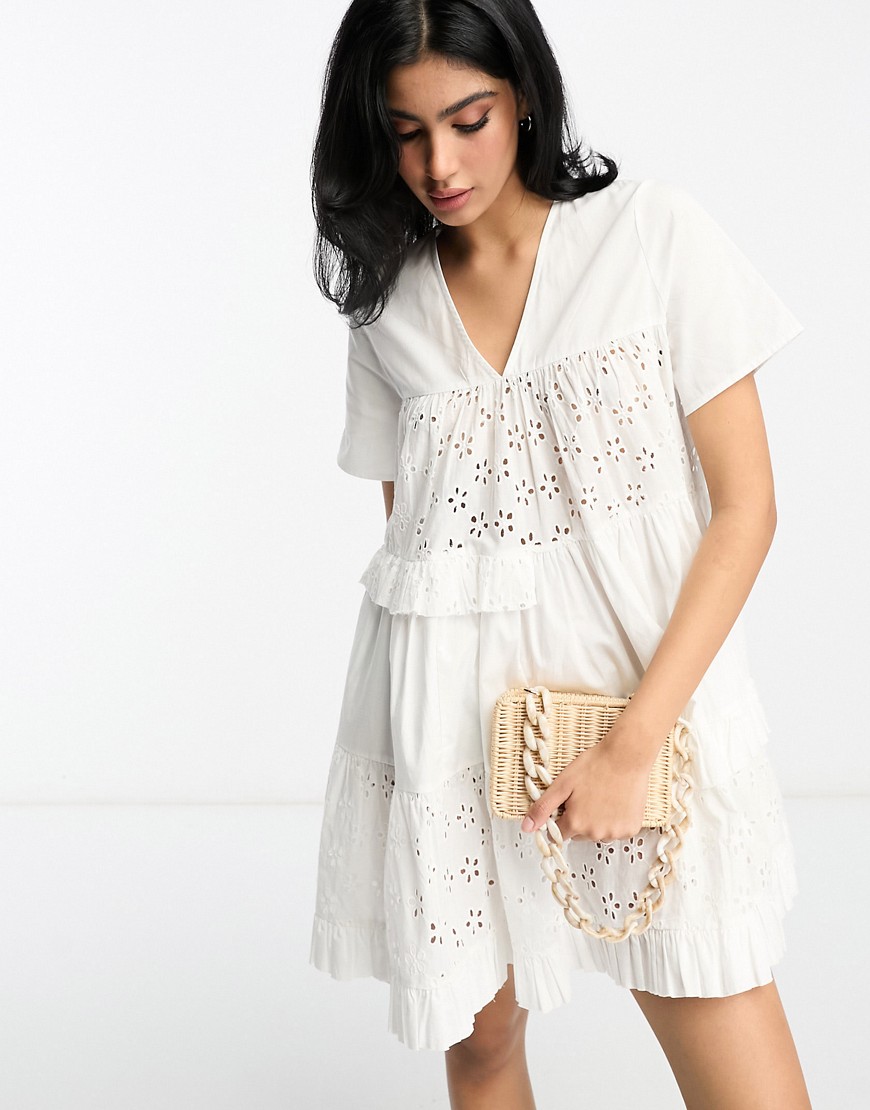 Asos Design Eyelet Patched Tent Mini Dress In White