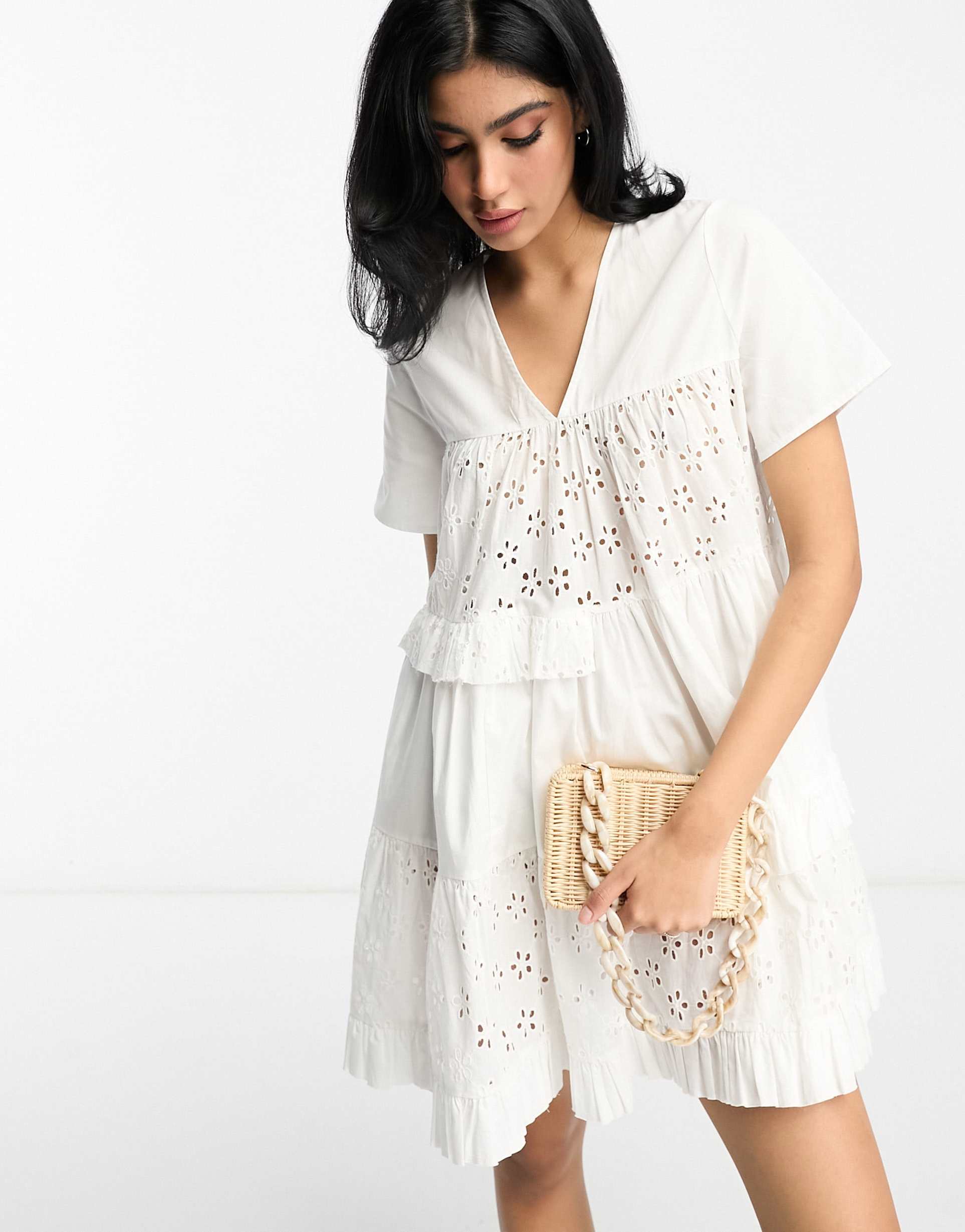 asos design eyelet patched tent mini dress in white