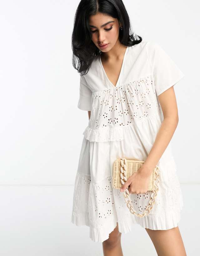 ASOS DESIGN eyelet patched tent mini dress in white