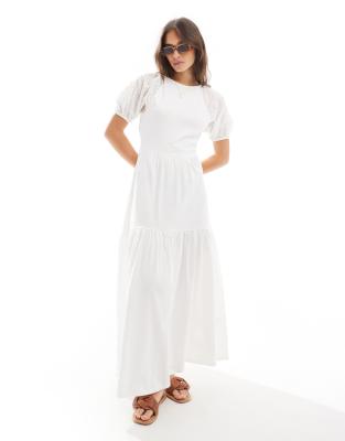 Asos Design Eyelet Puff Sleeve Tiered Maxi Dress In White