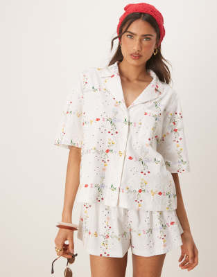 Asos Design Eyelet Resort Shirt In Multi
