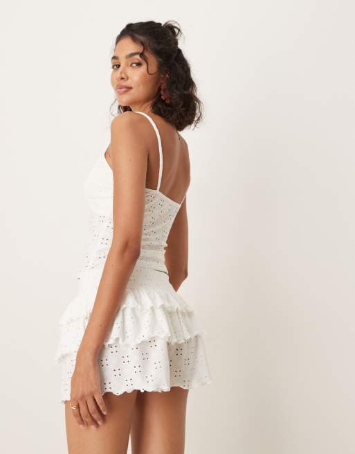ASOS DESIGN eyelet ruffle micro shorts in white | ASOS