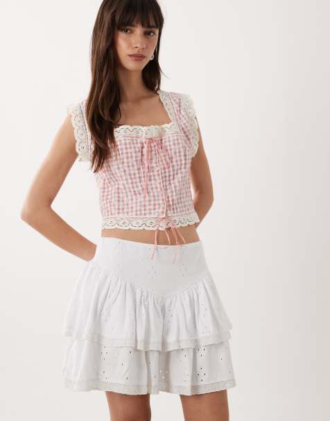 ASOS DESIGN eyelet ruffle mini skirt in white - view 1
