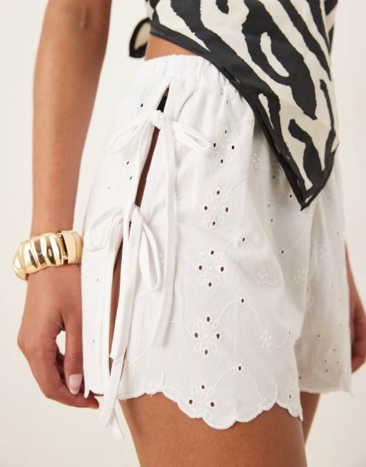 ASOS DESIGN eyelet scallop detail shorts in white