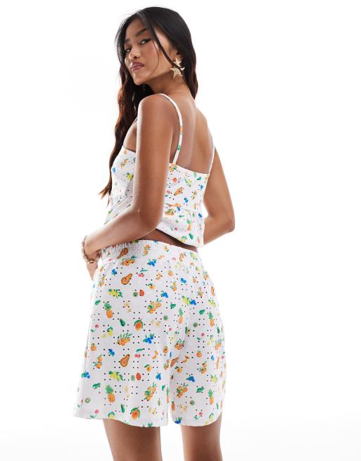 ASOS DESIGN eyelet shorts in fruit print - part of a set