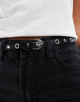 ASOS DESIGN eyelet skinny waist and hip belt in black - view 1