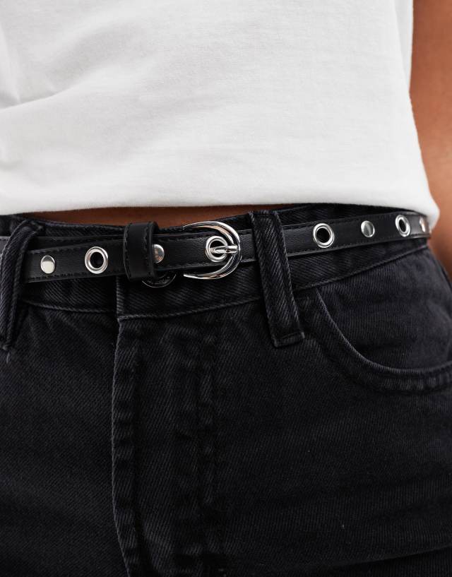 ASOS DESIGN - eyelet skinny waist and hip belt in black