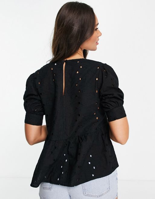 $68 Free People Women's Black Plunging V-neck Puff-Sleeve Thong