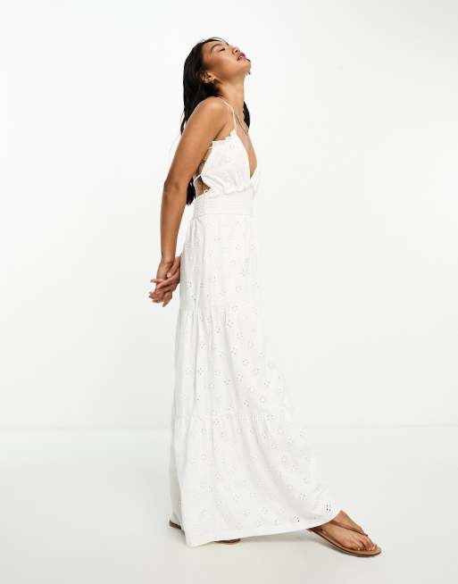 ASOS EDITION strappy cami tiered eyelet maxi dress in white