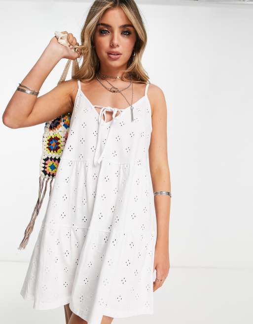 White Eyelet Cotton Dress - Tie-Strap Dress - Embroidered Dress - Lulus