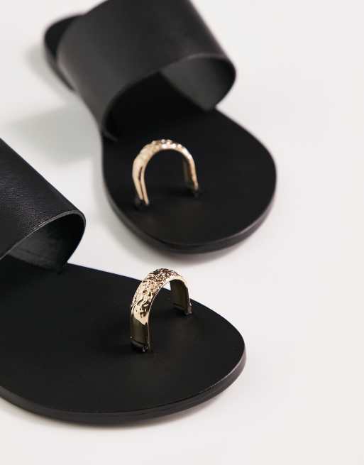 ASOS DESIGN - Fabian - Sandali infra-alluce bassi in pelle nera, 4 di 4