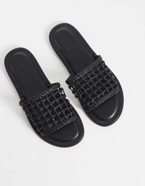 ASOS DESIGN – Fabiola – Czarne plecione sandały mule premium ze skóry - view 1