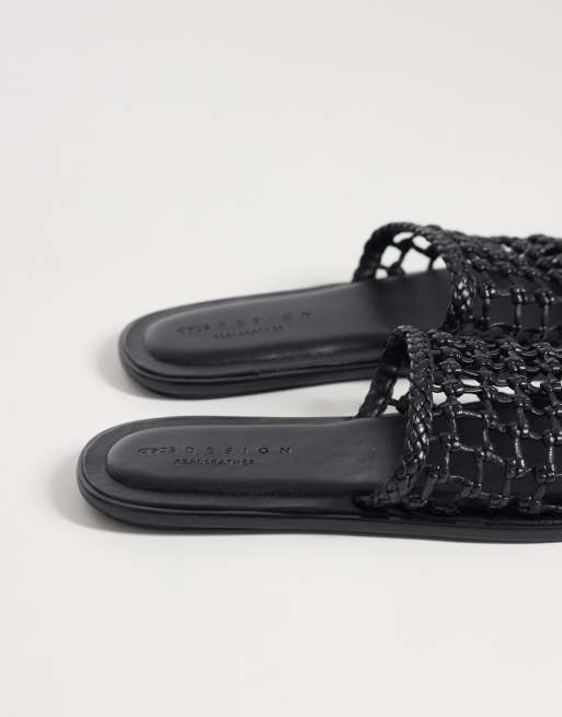 ASOS DESIGN Fabiola premium weave mule sandals in black leather, 4 of 4