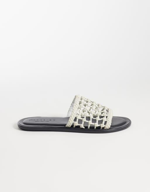 ASOS DESIGN Fabiola premium weave mule sandals in white leather, 2 of 4