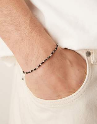 Asos Design Fabric Bracelet With Metal Beading In Black