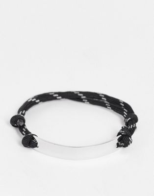 ASOS DESIGN festival fabric bracelet with metal tab detail in black sporty cord