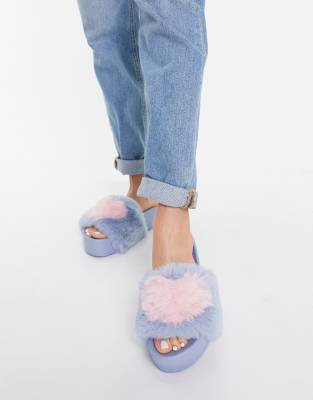baby blue fluffy sliders