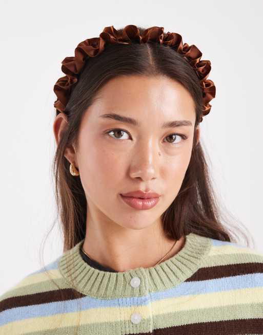 ASOS DESIGN fabric headband with scrunch detailing in brown