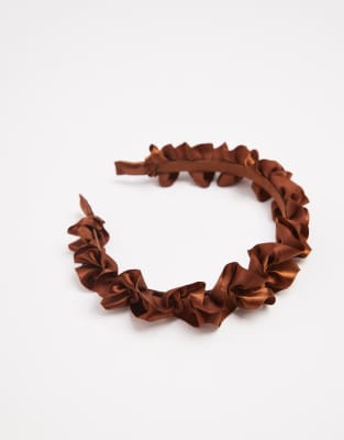 Asos Design Fabric Headband With Scrunch Detailing In Brown
