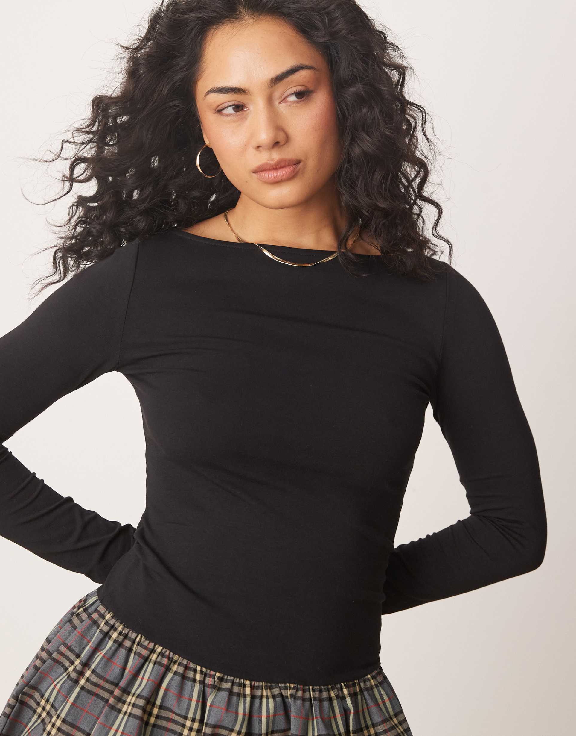 asos design fabric mix mini dress in black check