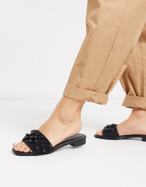 ASOS DESIGN Fabricate pearl embellished mule sandals in black