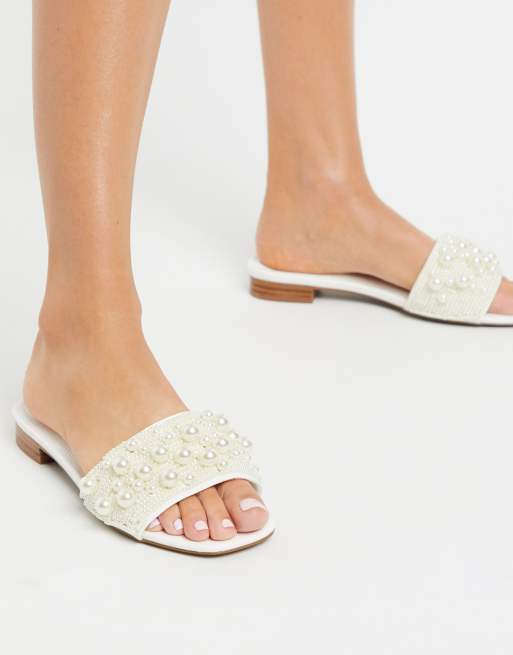 ASOS DESIGN Fabricate pearl embellished mule sandals in white