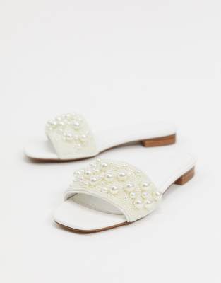 ASOS DESIGN Fabricate pearl embellished mule sandals in white