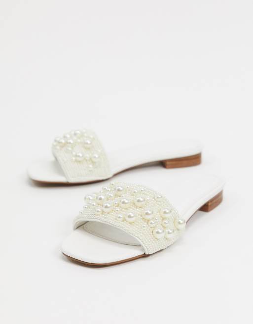 ASOS DESIGN Fabricate pearl embellished mule sandals in white ASOS