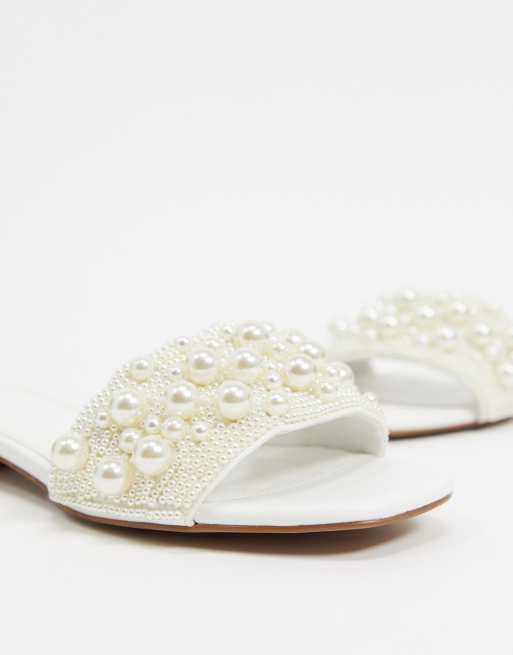 ASOS DESIGN Fabricate pearl embellished mule sandals in white