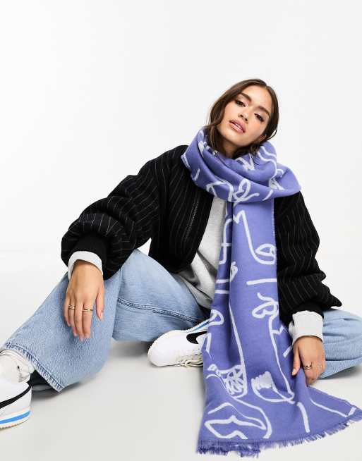 ASOS Monogram Jacquard Print Blanket Scarf in Natural