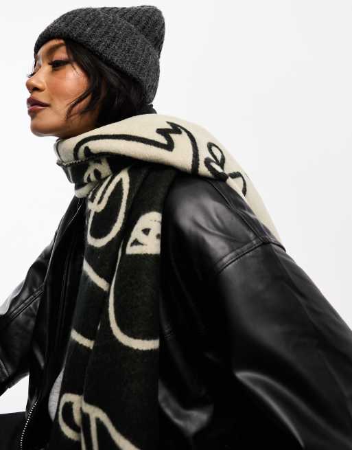 ASOS Monogram Jacquard Print Blanket Scarf in Natural