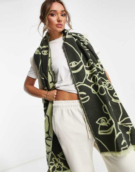 ASOS Monogram Jacquard Print Blanket Scarf in Natural