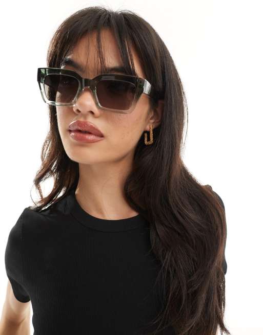 ASOS DESIGN - Facetslebne firkantede solbriller i krystalgrøn
