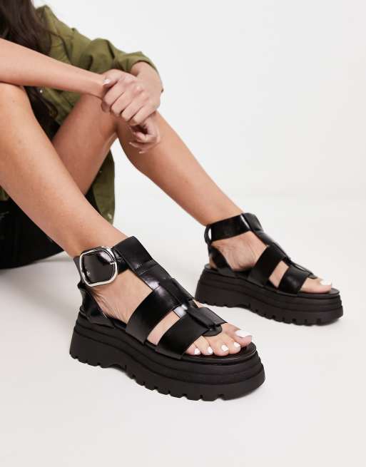 ASOS Design Maxfield Leather Fisherman Flat Shoes in Black