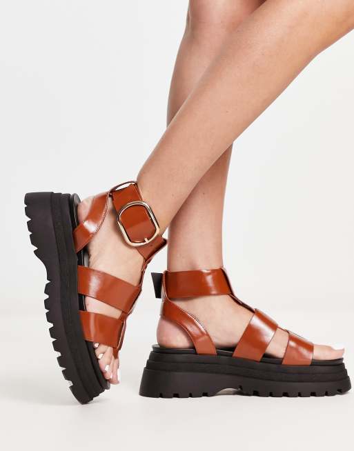 ASOS DESIGN fisherman sandals in brown leather on chunky sole