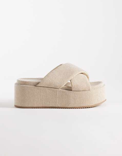 ASOS DESIGN Factor cross strap flatform sandal in natural - view 1