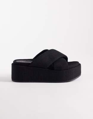 Asos Design Factor Cross Strap Flatform Sandals In Black