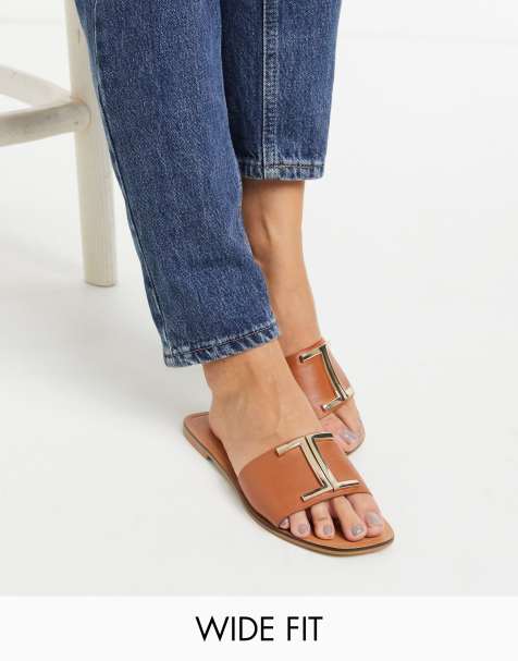 ASOS DESIGN - Factor - Sandales larges plates en cuir - Fauve