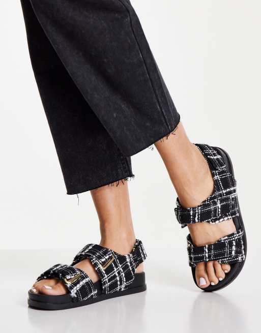 ASOS DESIGN - Factually - Sportieve sandalen in zwart en wit tweed