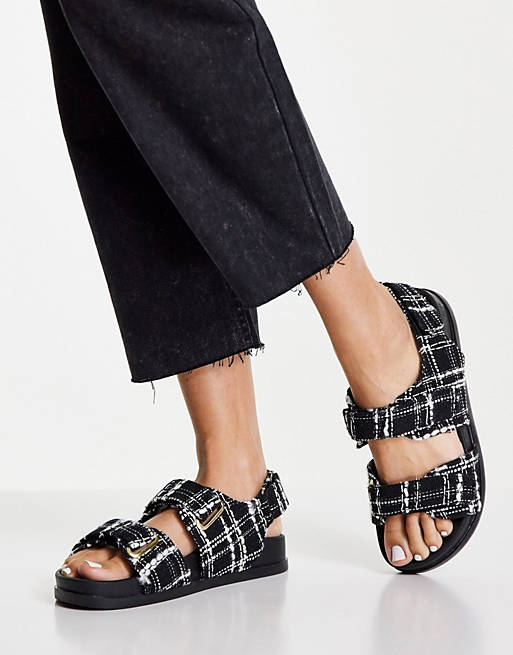 ASOS DESIGN Factually sporty sandals in black and white tweed | ASOS