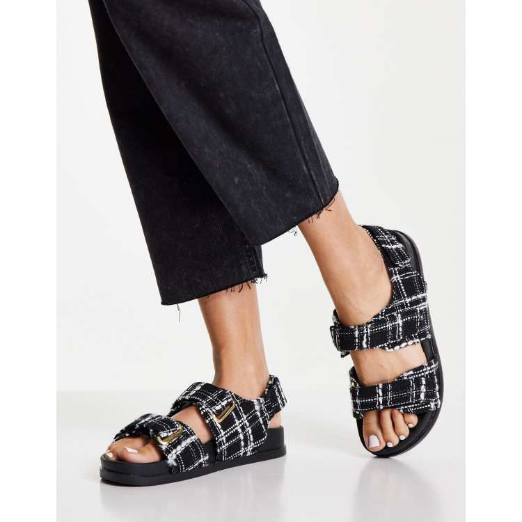 ASOS DESIGN Factually sporty sandals in black and white tweed