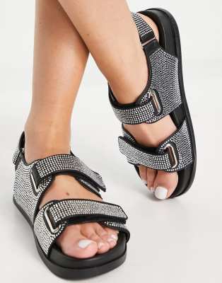 ASOS DESIGN Factually sporty sandals with diamantes