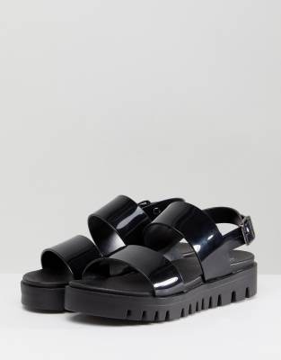 black chunky jelly sandals