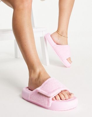 ASOS DESIGN Fadey padded sliders in pink towelling