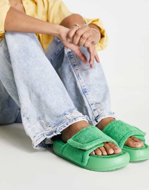 ASOS DESIGN Fadey padded slides in green towelling