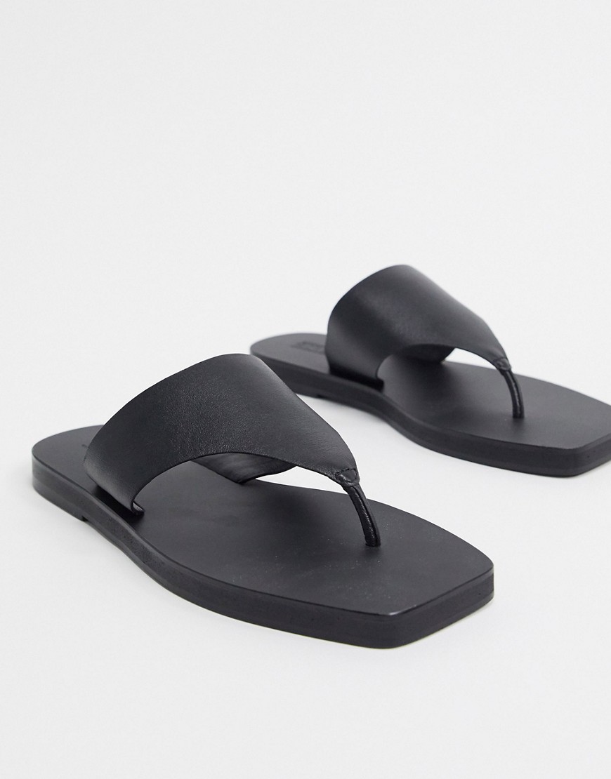 ASOS DESIGN - Fae - Sorte flade sandaler i læder