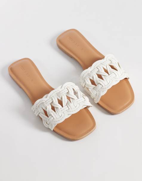 ASOS DESIGN - Faina - Hvide flade sandaler med flettet rem - view 1
