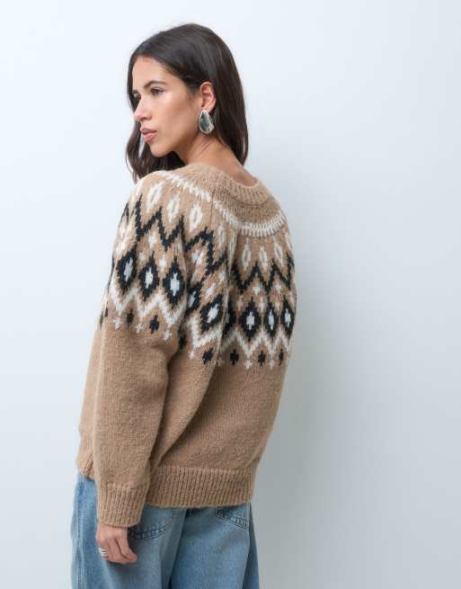 ASOS DESIGN Fair Isle dikke oversized trui in lichtbruin, 4 van 4