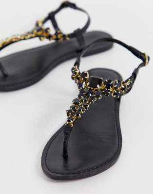 asos design favoured leather flat sandals