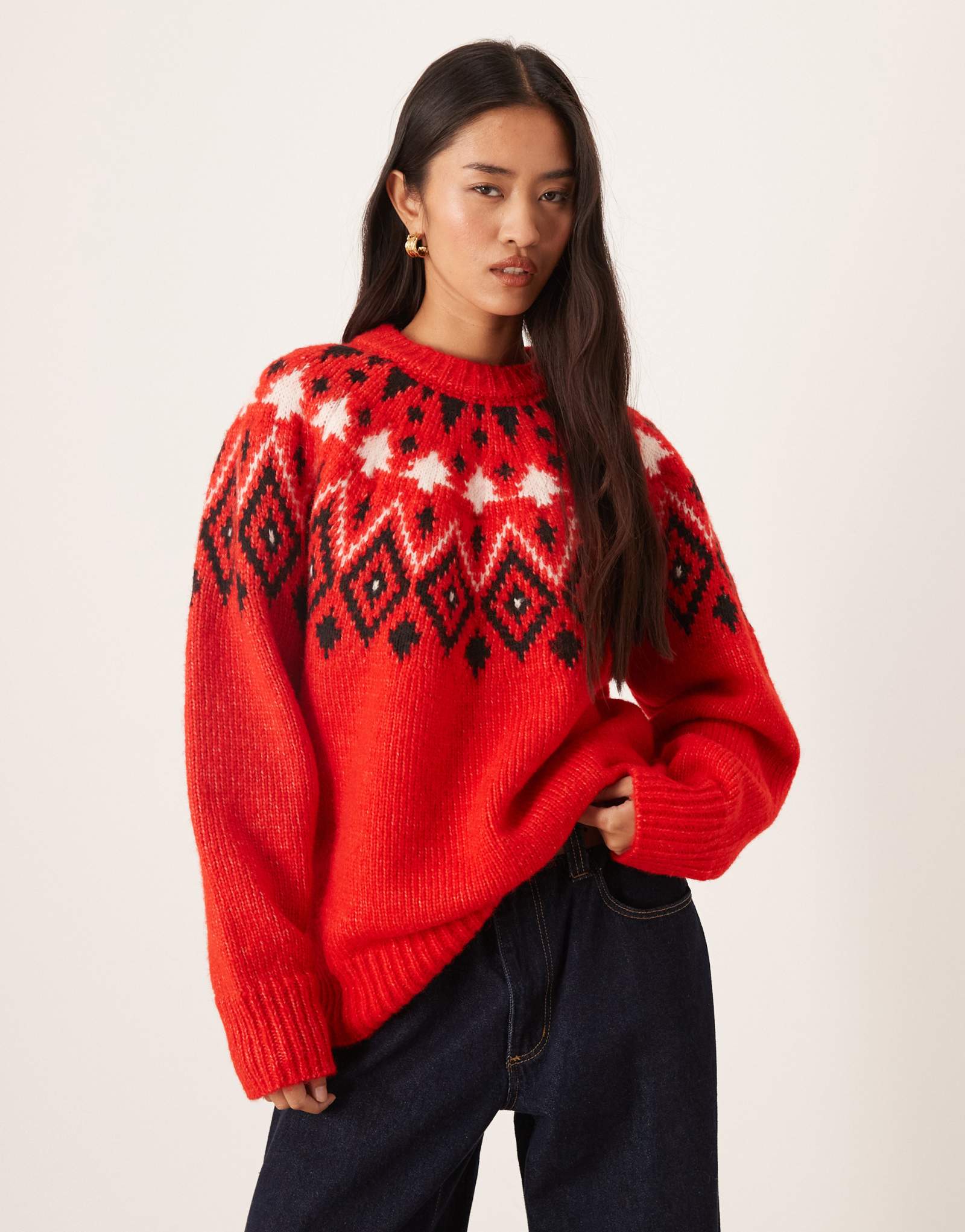 Облегающий свитер с рождественской елкой от ASOS DESIGN Fairisle красного цвета